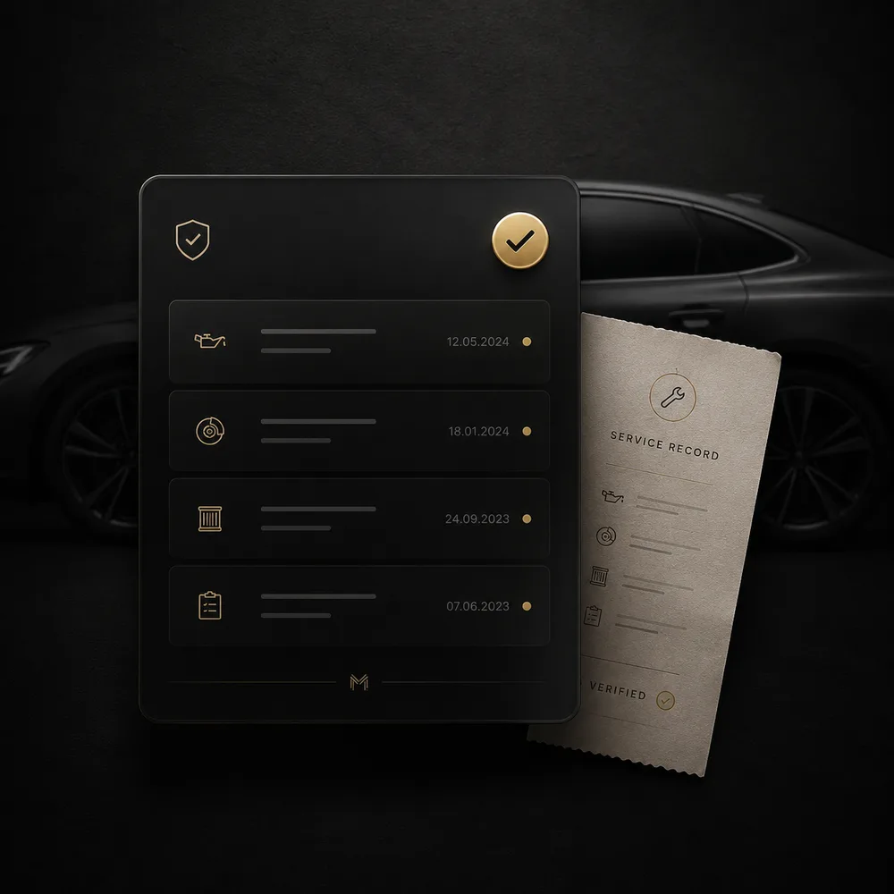 A clean exported service history shown to a prospective car buyer