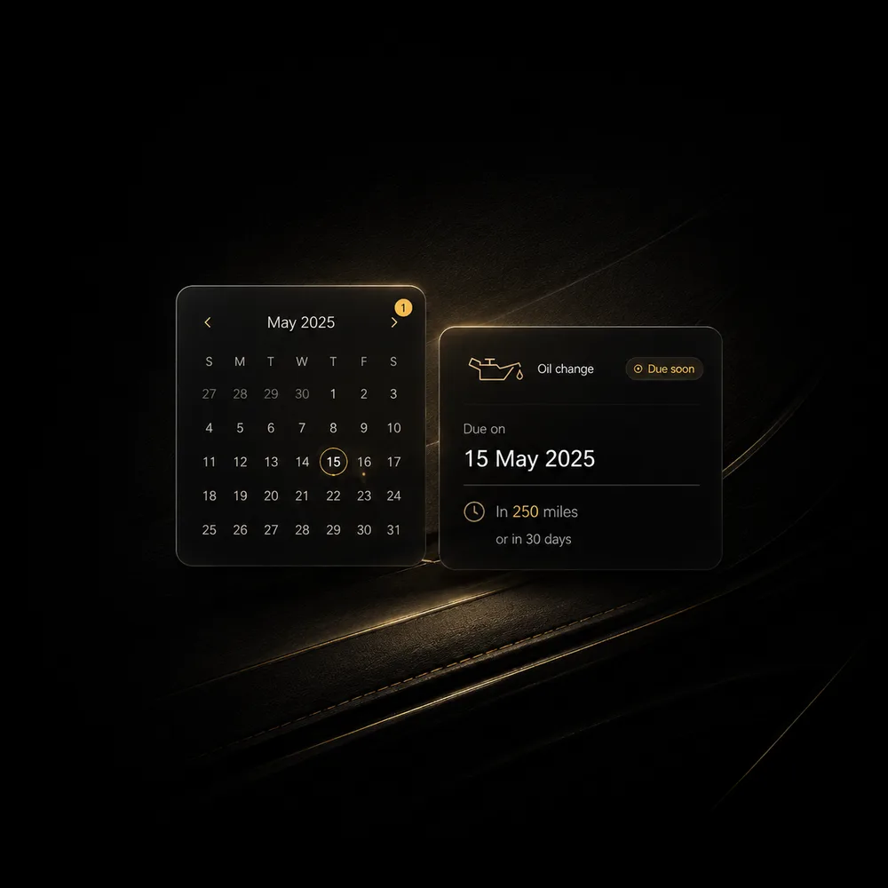 An oil change reminder by mileage and date in Maintory